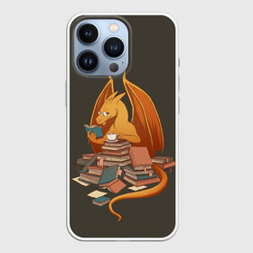 Чехол для iPhone 13 Pro с принтом Book Dragon в Курске,  |  | Тематика изображения на принте: book | books | dragon | knowledge | professor | study | tea | wyvern | виверна | дракон | знания | книга | книги | книжный | профессор | чай