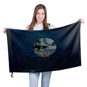 Флаг 3D с принтом Акулы California Sharks в Курске, 100% полиэстер | плотность ткани — 95 г/м2, размер — 67 х 109 см. Принт наносится с одной стороны | shark | акула | волны | калифорния | море | океан