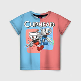 Детская футболка 3D с принтом CAPHEAD в Курске, 100% гипоаллергенный полиэфир | прямой крой, круглый вырез горловины, длина до линии бедер, чуть спущенное плечо, ткань немного тянется | caphead | cup | mugman | друг | капхейд | кружка | мугман