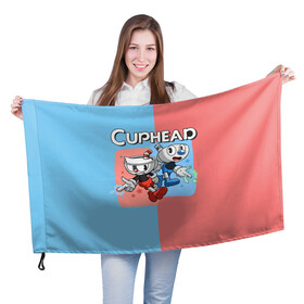 Флаг 3D с принтом CAPHEAD в Курске, 100% полиэстер | плотность ткани — 95 г/м2, размер — 67 х 109 см. Принт наносится с одной стороны | caphead | cup | mugman | друг | капхейд | кружка | мугман
