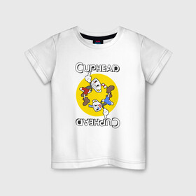 Детская футболка хлопок с принтом СapheadMugman в Курске, 100% хлопок | круглый вырез горловины, полуприлегающий силуэт, длина до линии бедер | caphead | cup | mugman | друг | капхед | капхейд | кружка | мугман