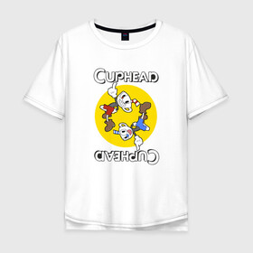Мужская футболка хлопок Oversize с принтом СapheadMugman в Курске, 100% хлопок | свободный крой, круглый ворот, “спинка” длиннее передней части | caphead | cup | mugman | друг | капхед | капхейд | кружка | мугман