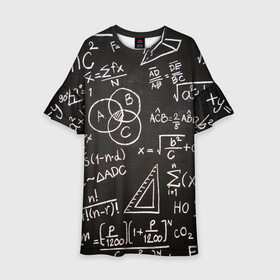 Детское платье 3D с принтом Математические уравнения в Курске, 100% полиэстер | прямой силуэт, чуть расширенный к низу. Круглая горловина, на рукавах — воланы | математика | примеры | уравнение | формулы | школа | школьная доска