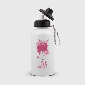 Бутылка спортивная с принтом pink paradise в Курске, металл | емкость — 500 мл, в комплекте две пластиковые крышки и карабин для крепления | flamingo | птицы | розовый | фламинго