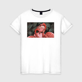 Женская футболка хлопок с принтом flamingos в Курске, 100% хлопок | прямой крой, круглый вырез горловины, длина до линии бедер, слегка спущенное плечо | flamingo | птицы | розовый | фламинго