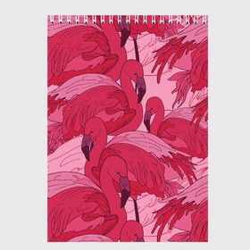 Скетчбук с принтом розовые фламинго в Курске, 100% бумага
 | 48 листов, плотность листов — 100 г/м2, плотность картонной обложки — 250 г/м2. Листы скреплены сверху удобной пружинной спиралью | flamingo | птицы | розовый | фламинго