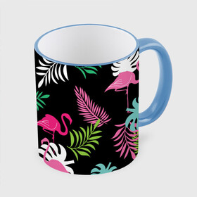 Кружка с принтом фламинго с цветами в Курске, керамика | ёмкость 330 мл | flamingo | птицы | розовый | фламинго