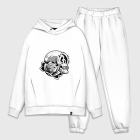 Мужской костюм хлопок OVERSIZE с принтом Череп с розой в Курске,  |  | bone | dead | death | floral | flowers | horror | rose | skull | кости | розы | ужасы | хоррор | цветы | череп