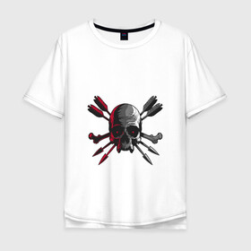 Мужская футболка хлопок Oversize с принтом Череп и стрелы в Курске, 100% хлопок | свободный крой, круглый ворот, “спинка” длиннее передней части | arrows | bone | dead | death | horror | skull | кости | стрелы | ужасы | хоррор | череп