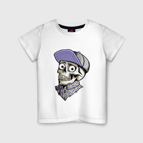 Детская футболка хлопок с принтом Скелет в рубашке и кепке в Курске, 100% хлопок | круглый вырез горловины, полуприлегающий силуэт, длина до линии бедер | bone | dead | death | hipster | horror | skelet | skeleton | skull | кости | скелет | ужасы | хипстер | хоррор | череп