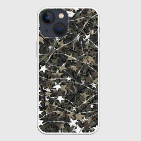 Чехол для iPhone 13 mini с принтом Звёзды и колючки в Курске,  |  | звезда | звездатый | камуфляж | колючая проволока | милитари | паттерн | хаки | шипы