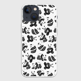 Чехол для iPhone 13 mini с принтом Акварельные панды паттерн в Курске,  |  | art | black white | cute | funny panda | panda | pandas | pattern | watercolor | акварель | акварельный рисунок | арт | детский рисунок | маленькие панды | медведи | медвежата | милые панды | мишки | панда | пандочка | пандочки | узор