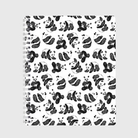 Тетрадь с принтом Акварельные панды паттерн в Курске, 100% бумага | 48 листов, плотность листов — 60 г/м2, плотность картонной обложки — 250 г/м2. Листы скреплены сбоку удобной пружинной спиралью. Уголки страниц и обложки скругленные. Цвет линий — светло-серый
 | Тематика изображения на принте: art | black white | cute | funny panda | panda | pandas | pattern | watercolor | акварель | акварельный рисунок | арт | детский рисунок | маленькие панды | медведи | медвежата | милые панды | мишки | панда | пандочка | пандочки | узор