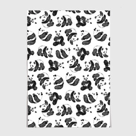 Постер с принтом Акварельные панды паттерн в Курске, 100% бумага
 | бумага, плотность 150 мг. Матовая, но за счет высокого коэффициента гладкости имеет небольшой блеск и дает на свету блики, но в отличии от глянцевой бумаги не покрыта лаком | art | black white | cute | funny panda | panda | pandas | pattern | watercolor | акварель | акварельный рисунок | арт | детский рисунок | маленькие панды | медведи | медвежата | милые панды | мишки | панда | пандочка | пандочки | узор