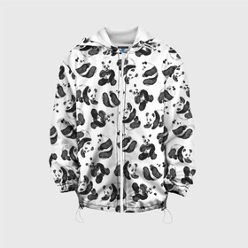Детская куртка 3D с принтом Акварельные панды паттерн в Курске, 100% полиэстер | застежка — молния, подол и капюшон оформлены резинкой с фиксаторами, по бокам — два кармана без застежек, один потайной карман на груди, плотность верхнего слоя — 90 г/м2; плотность флисового подклада — 260 г/м2 | art | black white | cute | funny panda | panda | pandas | pattern | watercolor | акварель | акварельный рисунок | арт | детский рисунок | маленькие панды | медведи | медвежата | милые панды | мишки | панда | пандочка | пандочки | узор