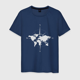 Мужская футболка хлопок с принтом Карта Мира Компас  в Курске, 100% хлопок | прямой крой, круглый вырез горловины, длина до линии бедер, слегка спущенное плечо. | africa | afrika | australia | brazil | compas | earth | geraldic | planet | russia | usa | world map | астралия | африка | бразилия | геральдика | земля | континенты | планета | роза ветров | россия | страна | страны | сша