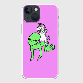 Чехол для iPhone 13 mini с принтом Инопланетянин и Единорожка в Курске,  |  | волшебство | единорог | забавное | инопланетянин