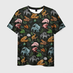 Мужская футболка 3D с принтом Дикие Звери Паттерн в Курске, 100% полиэфир | прямой крой, круглый вырез горловины, длина до линии бедер | Тематика изображения на принте: animals | зайцы | звери | зебры | кошки | лев | леопард | обезьяны | олени | природа | тигры | фламинго | цветы