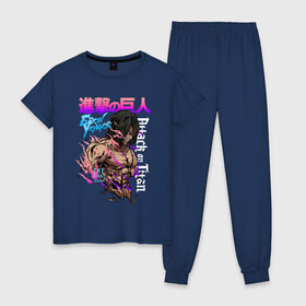 Женская пижама хлопок с принтом ЭРЕН ЙЕГЕР / EREN YEAGER в Курске, 100% хлопок | брюки и футболка прямого кроя, без карманов, на брюках мягкая резинка на поясе и по низу штанин | anime | attack on titan. | manga | shingeki no kyojin | аниме | атака на титанов | атака титанов | герой | демон | манга | мультфильм | персонаж | титан | эрен йегер | японская мультипликация