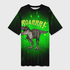 Платье-футболка 3D с принтом Roarrr Динозавр T rex в Курске,  |  | dino | dinosaur | roar | t rex | динозавр | роар | тирекс | трекс