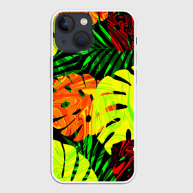 Чехол для iPhone 13 mini с принтом ЛИСТЬЯ в Курске,  |  | summer | джунгли | зелень | кислотный | лесной | летний принт | лето | листья папоротника | огненный | пальмовые листья | пальмы | папоротник | свежий | стильный | тренд | тропики | тропический камуфляж