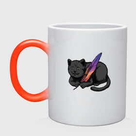 Кружка хамелеон с принтом Чёрный кот с пёрышком в Курске, керамика | меняет цвет при нагревании, емкость 330 мл | Тематика изображения на принте: black cat | cats | cute | feather | fluffy | kitten | kitty | playful | pussy | pussycat | британская кошка | британский кот | градиент | играет с пером | киса | котенок | кошечка | кошка | милота | перо | прикол | пус | пусси | пушистый кот 