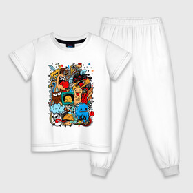 Детская пижама хлопок с принтом Doodle Monster Дудл (Z) в Курске, 100% хлопок |  брюки и футболка прямого кроя, без карманов, на брюках мягкая резинка на поясе и по низу штанин
 | doodle | doodle monster | графи | граффити | дудл | дудлинг | дудлы монстрики | мульт | мультяшная | разноцветные монстрики