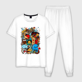 Мужская пижама хлопок с принтом Doodle Monster | Дудл (Z) в Курске, 100% хлопок | брюки и футболка прямого кроя, без карманов, на брюках мягкая резинка на поясе и по низу штанин
 | doodle | doodle monster | графи | граффити | дудл | дудлинг | дудлы монстрики | мульт | мультяшная | разноцветные монстрики