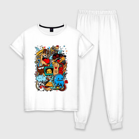 Женская пижама хлопок с принтом Doodle Monster | Дудл (Z) в Курске, 100% хлопок | брюки и футболка прямого кроя, без карманов, на брюках мягкая резинка на поясе и по низу штанин | doodle | doodle monster | графи | граффити | дудл | дудлинг | дудлы монстрики | мульт | мультяшная | разноцветные монстрики