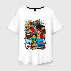 Мужская футболка хлопок Oversize с принтом Doodle Monster | Дудл (Z) в Курске, 100% хлопок | свободный крой, круглый ворот, “спинка” длиннее передней части | doodle | doodle monster | графи | граффити | дудл | дудлинг | дудлы монстрики | мульт | мультяшная | разноцветные монстрики