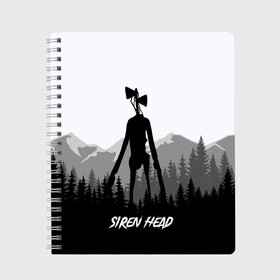 Тетрадь с принтом SIREN HEAD | DARK FOREST в Курске, 100% бумага | 48 листов, плотность листов — 60 г/м2, плотность картонной обложки — 250 г/м2. Листы скреплены сбоку удобной пружинной спиралью. Уголки страниц и обложки скругленные. Цвет линий — светло-серый
 | Тематика изображения на принте: 6789 | cartoon | cat | dark | forest | foundation | head | monster | mountains | scp | siren | sirenhead | голова | горы | кот | лес | монстр | объект | объекты | сирена | сиреноголовый | фонд | чудище | чудовище