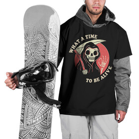 Накидка на куртку 3D с принтом Friendly Grim Reaper в Курске, 100% полиэстер |  | a | alive | be | friendly | grrim | ok | reaper | time | to | what | дружелюбная | жнец | косой | ок | с | старуха