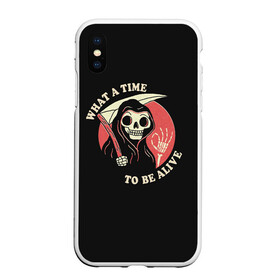 Чехол для iPhone XS Max матовый с принтом Friendly Grim Reaper в Курске, Силикон | Область печати: задняя сторона чехла, без боковых панелей | Тематика изображения на принте: a | alive | be | friendly | grrim | ok | reaper | time | to | what | дружелюбная | жнец | косой | ок | с | старуха