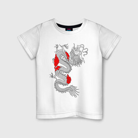 Детская футболка хлопок с принтом Японский Дракон в Курске, 100% хлопок | круглый вырез горловины, полуприлегающий силуэт, длина до линии бедер | akatsuki | beast | dragon | акацуки | дракон | животные | зверь | змей | когти | облако | огонь | узор | чб | японский