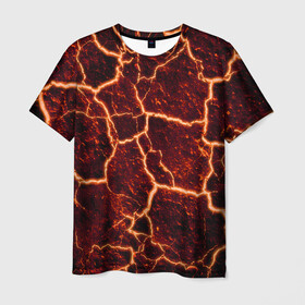 Мужская футболка 3D с принтом Лава в Курске, 100% полиэфир | прямой крой, круглый вырез горловины, длина до линии бедер | лава | огонь | пламя | разлом | текстура | трещины