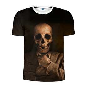 Мужская футболка 3D спортивная с принтом Мистер Скелет в Курске, 100% полиэстер с улучшенными характеристиками | приталенный силуэт, круглая горловина, широкие плечи, сужается к линии бедра | зомби | костюм | мертвец | мертвый | мистер | скелет | череп