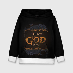 Детская толстовка 3D с принтом God day GOW в Курске, 100% полиэстер | двухслойный капюшон со шнурком для регулировки, мягкие манжеты на рукавах и по низу толстовки, спереди карман-кенгуру с мягким внутренним слоем | gad of war | game | games | god of war | god of wor | бог войны | игра | игры | кинжалы | кратос | праздник