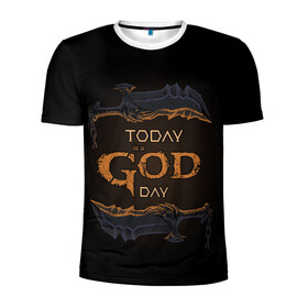 Мужская футболка 3D спортивная с принтом God day GOW в Курске, 100% полиэстер с улучшенными характеристиками | приталенный силуэт, круглая горловина, широкие плечи, сужается к линии бедра | gad of war | game | games | god of war | god of wor | бог войны | игра | игры | кинжалы | кратос | праздник