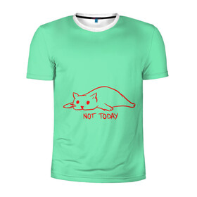 Мужская футболка 3D спортивная с принтом Not Today в Курске, 100% полиэстер с улучшенными характеристиками | приталенный силуэт, круглая горловина, широкие плечи, сужается к линии бедра | Тематика изображения на принте: nottoday | кот | кошка | не сегодня | отдых | цитаты