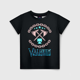 Детская футболка 3D с принтом Valheim лого и цепи в Курске, 100% гипоаллергенный полиэфир | прямой крой, круглый вырез горловины, длина до линии бедер, чуть спущенное плечо, ткань немного тянется | fantasy | mmo | valheim | valve | валхейм | вальхейм | викинги | выживалка | игра | королевская битва | ммо | ролевая игра | фэнтази