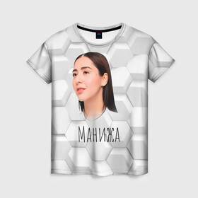 Женская футболка 3D с принтом Манижа 3D фон в Курске, 100% полиэфир ( синтетическое хлопкоподобное полотно) | прямой крой, круглый вырез горловины, длина до линии бедер | manizha | далеровна | душанбе | евровидение | евровидение 2021 | манижа | певица | таджикистан | хамраева