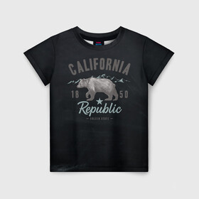 Детская футболка 3D с принтом California republic в Курске, 100% гипоаллергенный полиэфир | прямой крой, круглый вырез горловины, длина до линии бедер, чуть спущенное плечо, ткань немного тянется | bear | california | republic | state | калифорния | медведь | республика