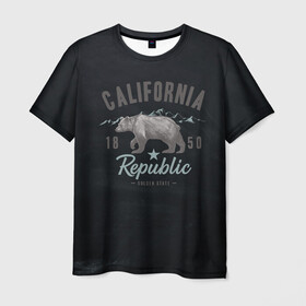Мужская футболка 3D с принтом California republic в Курске, 100% полиэфир | прямой крой, круглый вырез горловины, длина до линии бедер | bear | california | republic | state | калифорния | медведь | республика