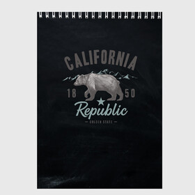 Скетчбук с принтом California republic в Курске, 100% бумага
 | 48 листов, плотность листов — 100 г/м2, плотность картонной обложки — 250 г/м2. Листы скреплены сверху удобной пружинной спиралью | bear | california | republic | state | калифорния | медведь | республика