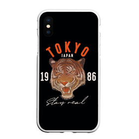 Чехол для iPhone XS Max матовый с принтом Tokyo Tiger Japan в Курске, Силикон | Область печати: задняя сторона чехла, без боковых панелей | Тематика изображения на принте: japan | tokyo | большая кошка | полосатый | тигр | тигрица | токио | хищник