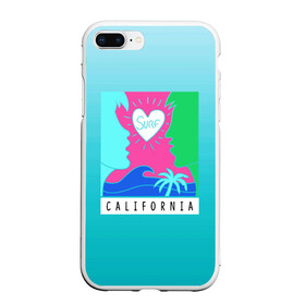 Чехол для iPhone 7Plus/8 Plus матовый с принтом CALIFORNIA SURF в Курске, Силикон | Область печати: задняя сторона чехла, без боковых панелей | california | love | surf | влюбленные | закат | калифорния | любовь | море | пальма