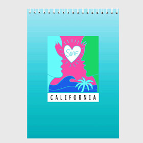 Скетчбук с принтом CALIFORNIA SURF в Курске, 100% бумага
 | 48 листов, плотность листов — 100 г/м2, плотность картонной обложки — 250 г/м2. Листы скреплены сверху удобной пружинной спиралью | california | love | surf | влюбленные | закат | калифорния | любовь | море | пальма