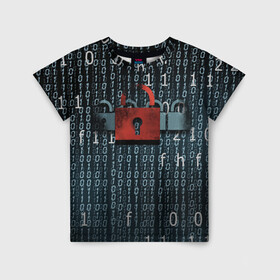 Детская футболка 3D с принтом Цифровой Код в Курске, 100% гипоаллергенный полиэфир | прямой крой, круглый вырез горловины, длина до линии бедер, чуть спущенное плечо, ткань немного тянется | anonim | code | it | technology | аноним | замки | код | технологии | цифры