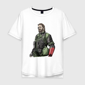 Мужская футболка хлопок Oversize с принтом Солид Снейк в Курске, 100% хлопок | свободный крой, круглый ворот, “спинка” длиннее передней части | metal gear | solid snake | военный | солид снейк