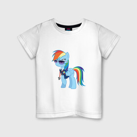 Детская футболка хлопок с принтом Pony - Rainbow Dash в Курске, 100% хлопок | круглый вырез горловины, полуприлегающий силуэт, длина до линии бедер | Тематика изображения на принте: applejack | friendship | mylittlepony | rainbow dash | twilight sparkle | waifu | вайфу | дружба это магия | кони | моя маленькая пони | мультфильм | пони | радуга | ренбоу деш | эплджек